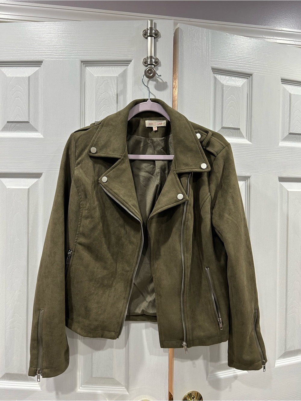 Solitaire Olive Suede Moto Jacket